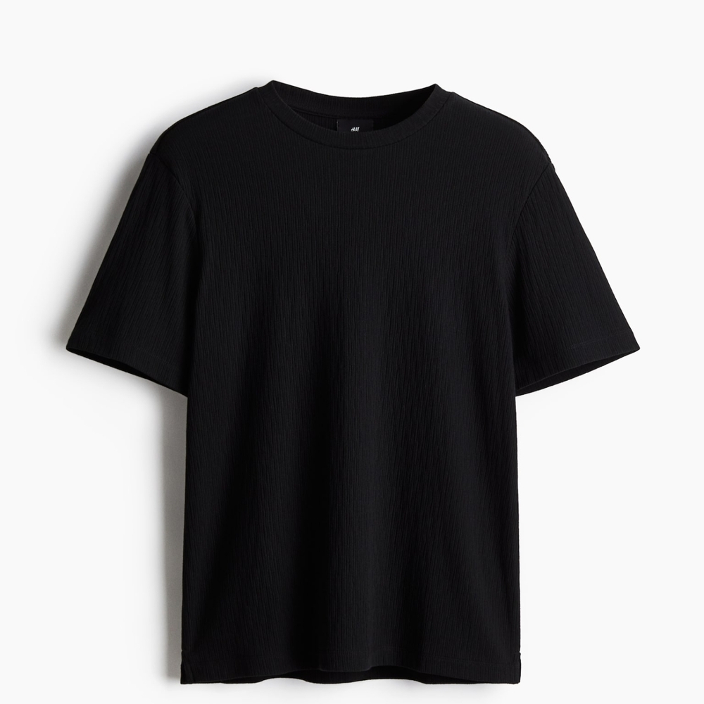 H&M Classic Black Short Sleeve Textured TShirt